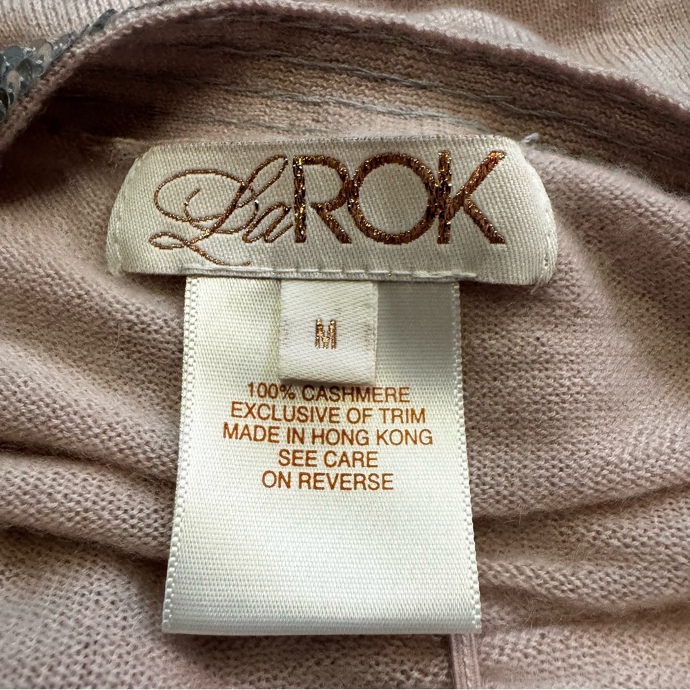 LaROK Cashmere Halter Top Size Medium Dusty Pink Mauve Sequin Trim Ruching NWOT - Picture 5 of 12
